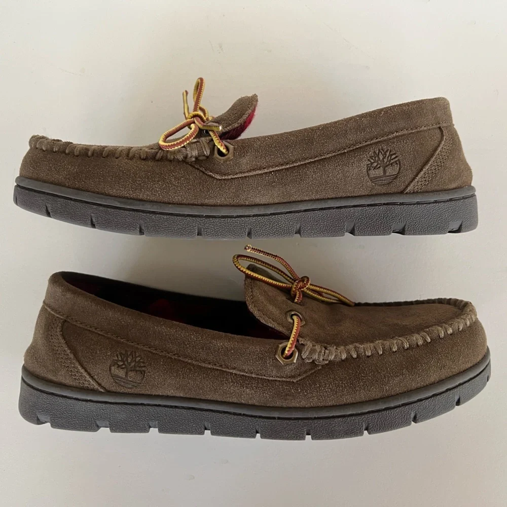 Timberland Men's Stony Ledge Flannel-Lined Moc Slipper in Dark Brown, size 7